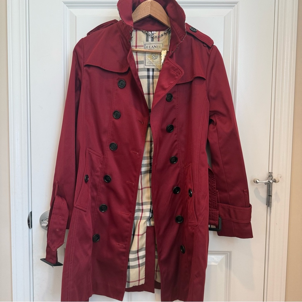 New With Tags E-LANDL Bordeaux Color Mid-Length Trench Coat Sz: S US4/6 Spring